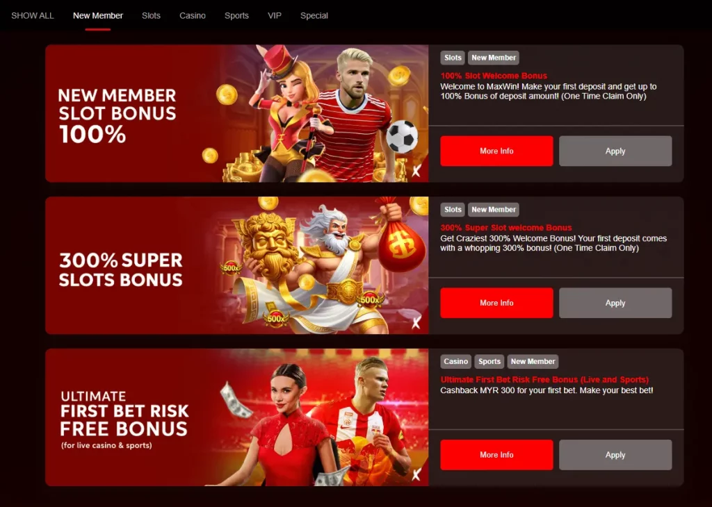 Boni und Aktionen im Maxwin Casino